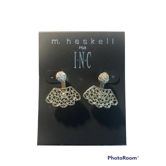 2 Pair M Haskell INC Earring Dual Post & Jacket Gold Black Filigree Rhinestone - Picture 2 of 10